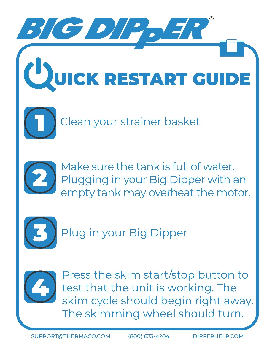 Big Dipper automatic grease traps Quick Restart Guide